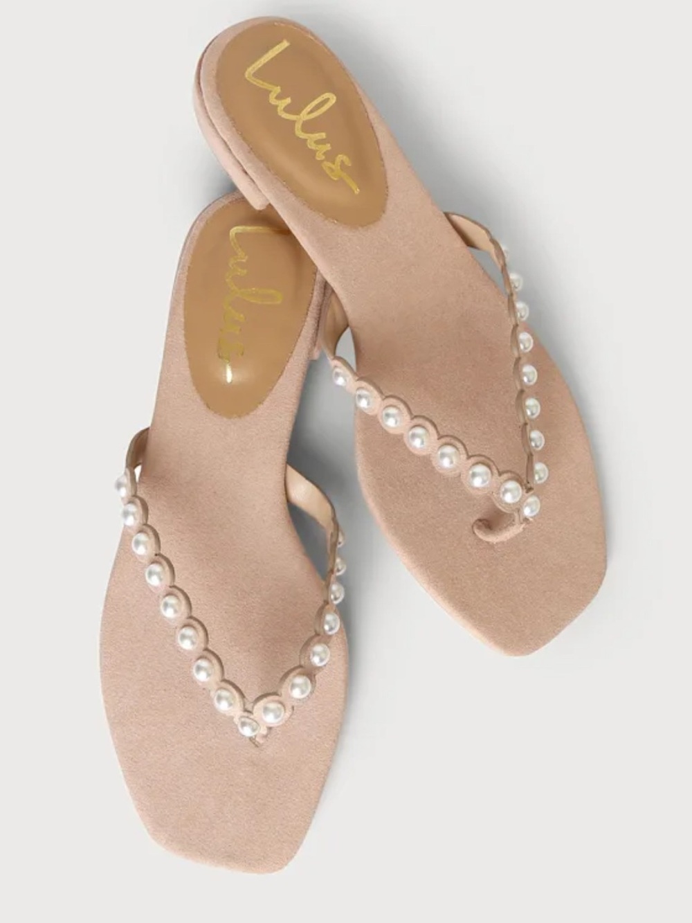 Lulu's Saysa Light Nude Suede Pearl Thong Sandals